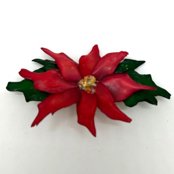 Vintage Poinsettia Brooches 1940s WWII Era Acrylic 4 Pins and Earrings Floral - Picture 9 of 16
